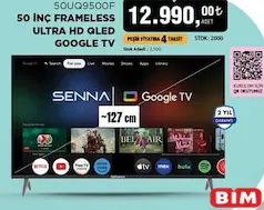 SENNA 50UQ9500F 50 İNÇ FRAMELESS ULTRA HD QLED GOOGLE TV AKILLI TELEVİZYON